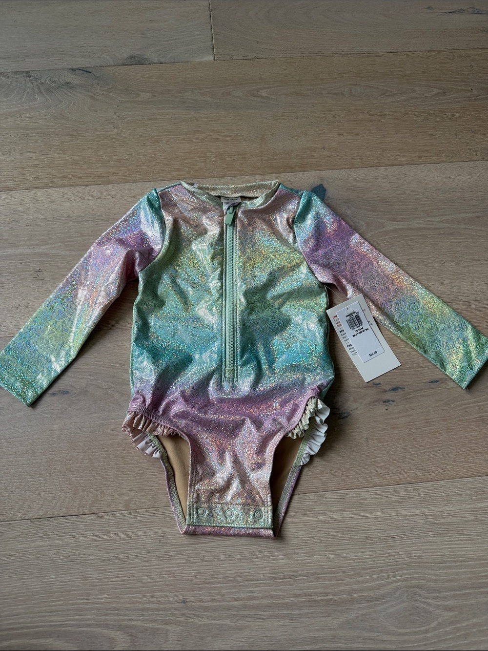 New old navy Girls' Iridescent Mermaid Long-Sleeve One-Piece Swimsuit rashguard